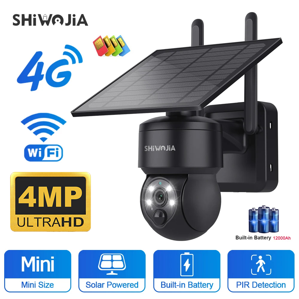 Home Security Cameras Wireless - SHIWOJIA-cámara Solar PTZ inalámbrica, WIFI, 4G,